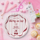 Cherry on Top Baby Shower Pink Stripes Coquette Pappteller (Party)