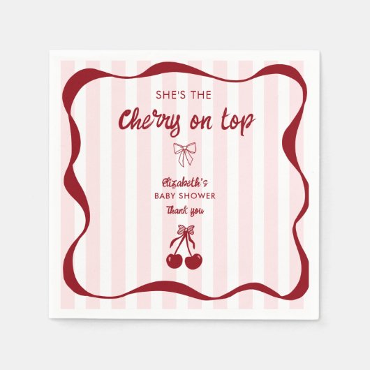 Cherry on Top Baby Shower Pink Stripes Coquette Serviette (Vorderseite)