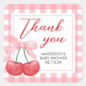 Cherry on Top Baby Shower Quadratischer Aufkleber (Vorderseite)