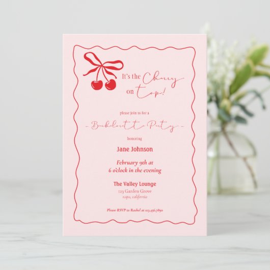 Cherry On Top Bachelorette Party invitation Einladung (Stehend Vorderseite)