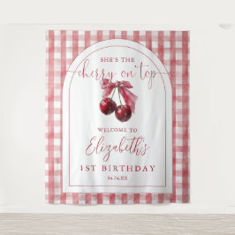 Cherry On Top Bow Birthday Photo Backdrop Wandteppich