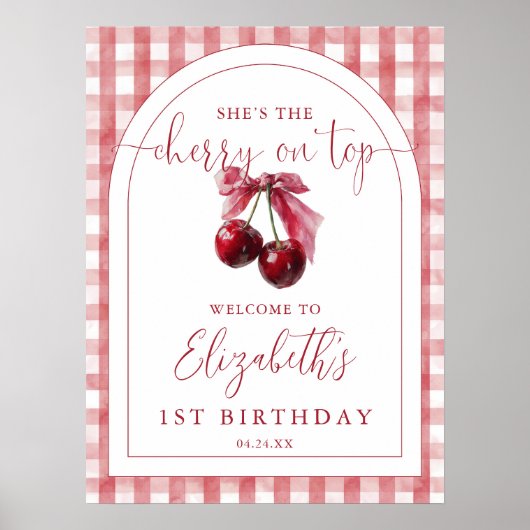Cherry On Top Bow Birthday Welcome Sign Poster (Vorne)
