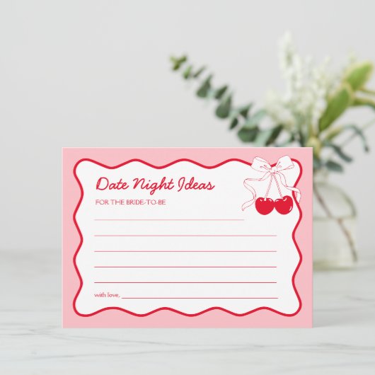 Cherry On Top Brautparty Date Night Idecard Einladung (Stehend Vorderseite)