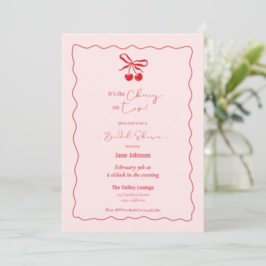 Cherry on Top Bridal Dusche Einladung (Stehend Vorderseite)