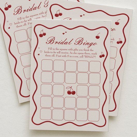 Cherry On Top Bridal Shower Bingo Game Card Einladung