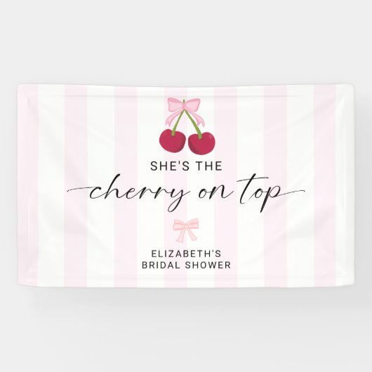 Cherry On Top Bridal Shower Coquette Bow Stripes Banner (Horizontal)