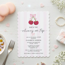 Cherry On Top Bridal Shower Coquette Bow Stripes