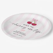 Cherry On Top Bridal Shower Coquette Bow Stripes Pappteller (Schrägansicht)
