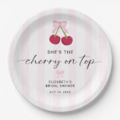 Cherry On Top Bridal Shower Coquette Bow Stripes Pappteller (Vorderseite)