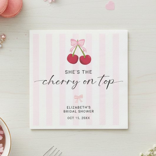 Cherry On Top Bridal Shower Coquette Bow Stripes Serviette