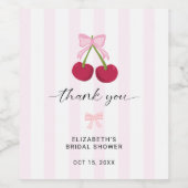Cherry On Top Bridal Shower Coquette Bow Stripes Weinetikett (Einzelnes Label)