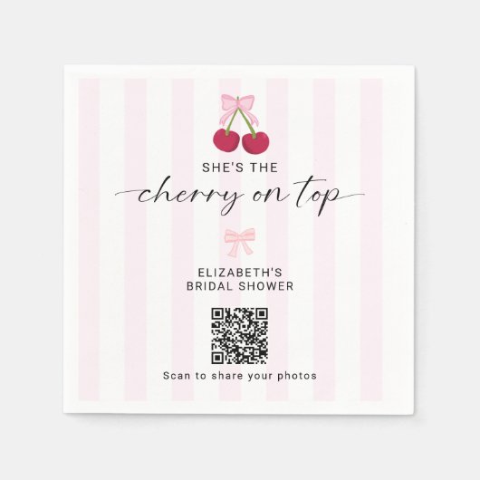 Cherry On Top Bridal Shower QR Code Share Photos Serviette (Vorderseite)