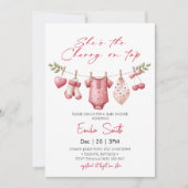 Cherry on Top clothesline Baby Shower Einladung (Vorderseite)