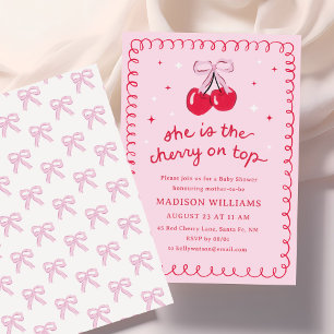 Cherry on Top Coquette Babyparty Einladung