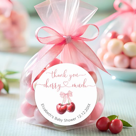 Cherry on Top Coquette Bow Baby Dusche Vielen Dank Runder Aufkleber