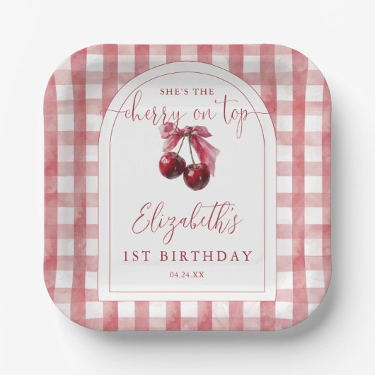 Cherry On Top Coquette Bow Birthday Pappteller (Vorderseite)