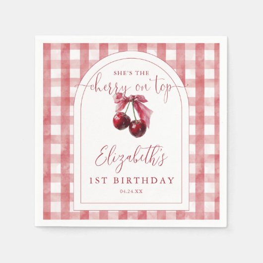 Cherry On Top Coquette Bow Birthday Serviette (Vorderseite)
