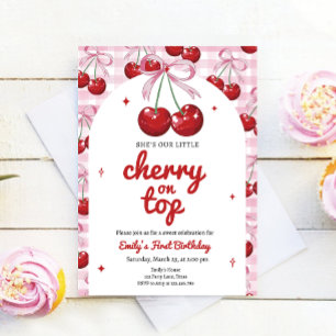 Cherry on Top Coquette Bow Pink Girl Geburtstag Einladung