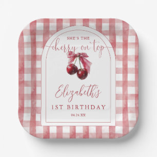 Cherry On Top Coquette Schleife Geburtstag Pappteller