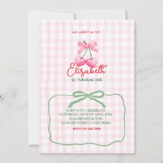 Cherry on Top First Birthday Einladung (Vorderseite)