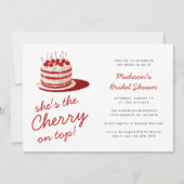 Cherry on Top Fun Red Cake Wedding Brautparty Einladung (Vorderseite)