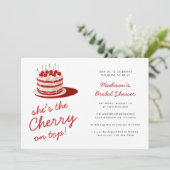 Cherry on Top Fun Red Cake Wedding Brautparty Einladung (Stehend Vorderseite)