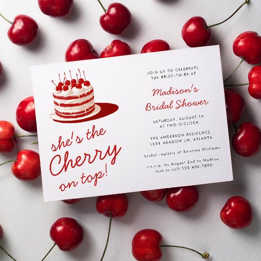 Cherry on Top Fun Red Cake Wedding Brautparty Einladung
