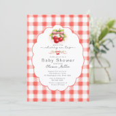 Cherry on Top Gingham Baby Shower Einladung (Stehend Vorderseite)