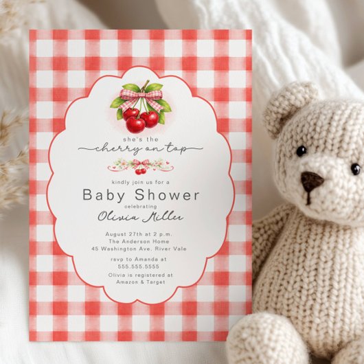 Cherry on Top Gingham Baby Shower Einladung