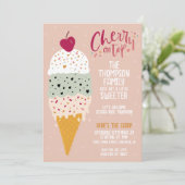 Cherry on Top Ice Cream Baby Shower Einladung (Stehend Vorderseite)