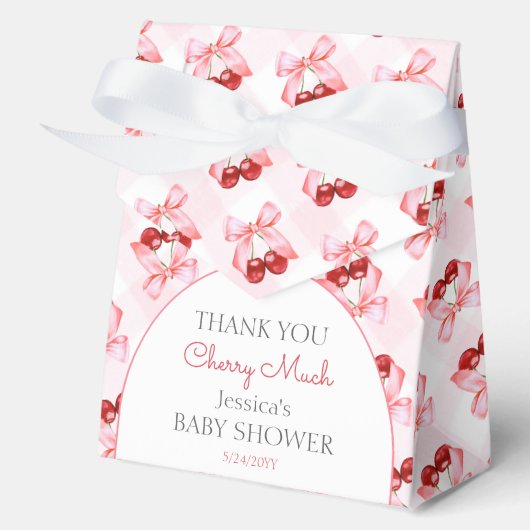 Cherry on Top Pink Bow Baby Dusche Vielen Dank Geschenkschachtel (Vorderseite)