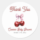Cherry on top Pink Bow Baby Dusche Vielen Dank Runder Aufkleber (Vorderseite)