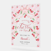 Cherry on Top Pink Bow Baby Dusche Willkommen Acrylschild (Winkel)