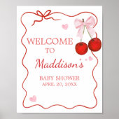 Cherry on Top Pink Bow Baby Dusche Willkommen Poster (Vorne)