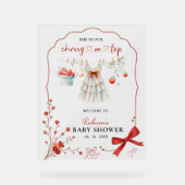 Cherry on Top Pink Bow Baby Girl Dusche Willkommen Acrylschild (Vorderseite)