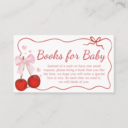 Cherry on Top Pink Bow Baby Shower Books for Baby Begleitkarte (Vorderseite)