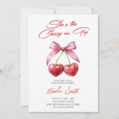  Cherry on Top pink bow Baby Shower Invitation Einladung (Vorderseite)