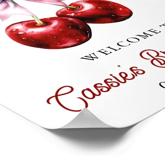 Cherry On Top Pink Bow Brautparty Begrüßungszeiche Poster (Ecke)