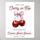 Cherry On Top Pink Bow Brautparty Begrüßungszeiche Poster (Vorne)