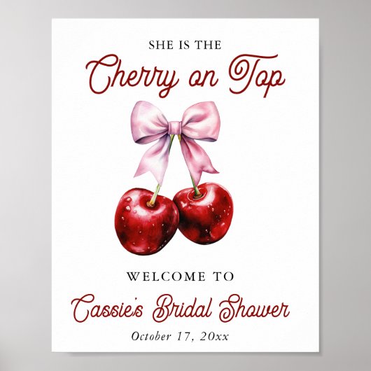 Cherry On Top Pink Bow Brautparty Begrüßungszeiche Poster (Vorne)