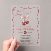 Cherry on Top Pink Bow Coquette Birthday Acryleinladungen (Insitu (Handheld))