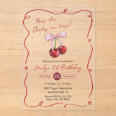 Cherry on Top Pink Bow Coquette Birthday Acryleinladungen (Vorderseite)