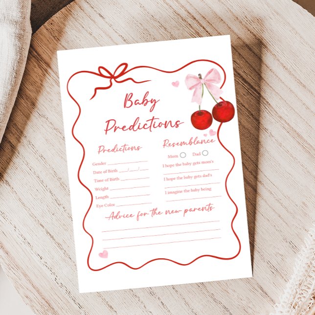 Cherry on Top Pink Bow Shower Predictions Game (Coquette Cherry on Top Baby Shower Game)