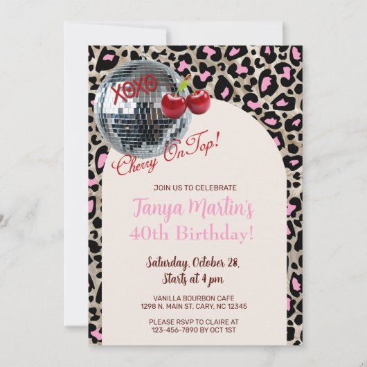 Cherry On Top pink leopard animal print invite. Einladung (Vorderseite)