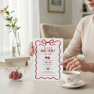 Cherry On Top Watercolor First Birthday Invitation Einladung