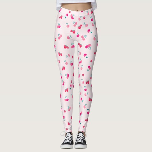 Cherry Pattern, Erdbeermuster Leggings (Vorderseite)