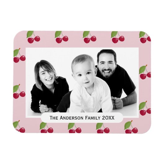 Cherry Pattern Pink Custom Photo Personalised Magnet (Horizontal)