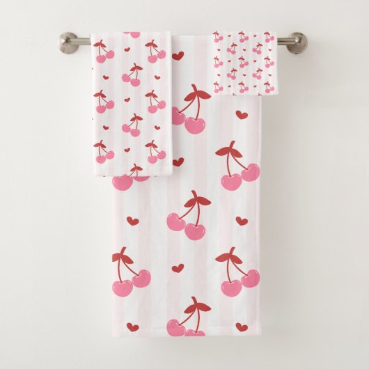 Cherry Pattern with Hearts Badhandtuch Set (Insitu)
