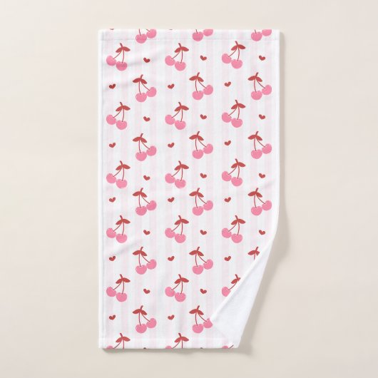 Cherry Pattern with Hearts Badhandtuch Set (Handtuch)