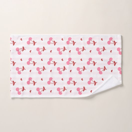 Cherry Pattern with Hearts Badhandtuch Set (Handtuch)